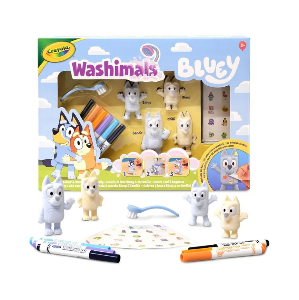Crayola Washimals Bluey Set con 4 Cuccioli e Pennarelli