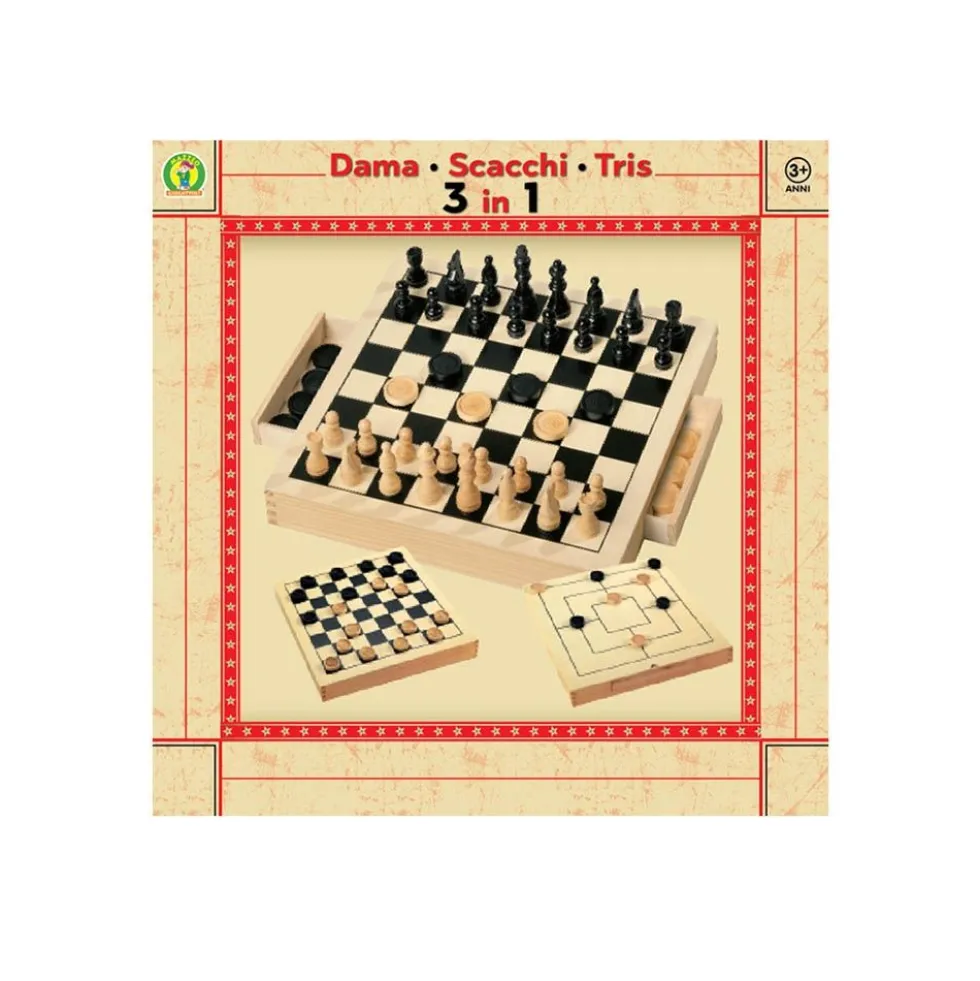 Gioco da tavolo con dama, scacchi e tris - mazzeo giocattoli
