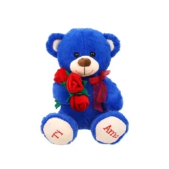 Peluche Morbidì orso blu con fiori 25 cm - Mazzeo Giocattoli